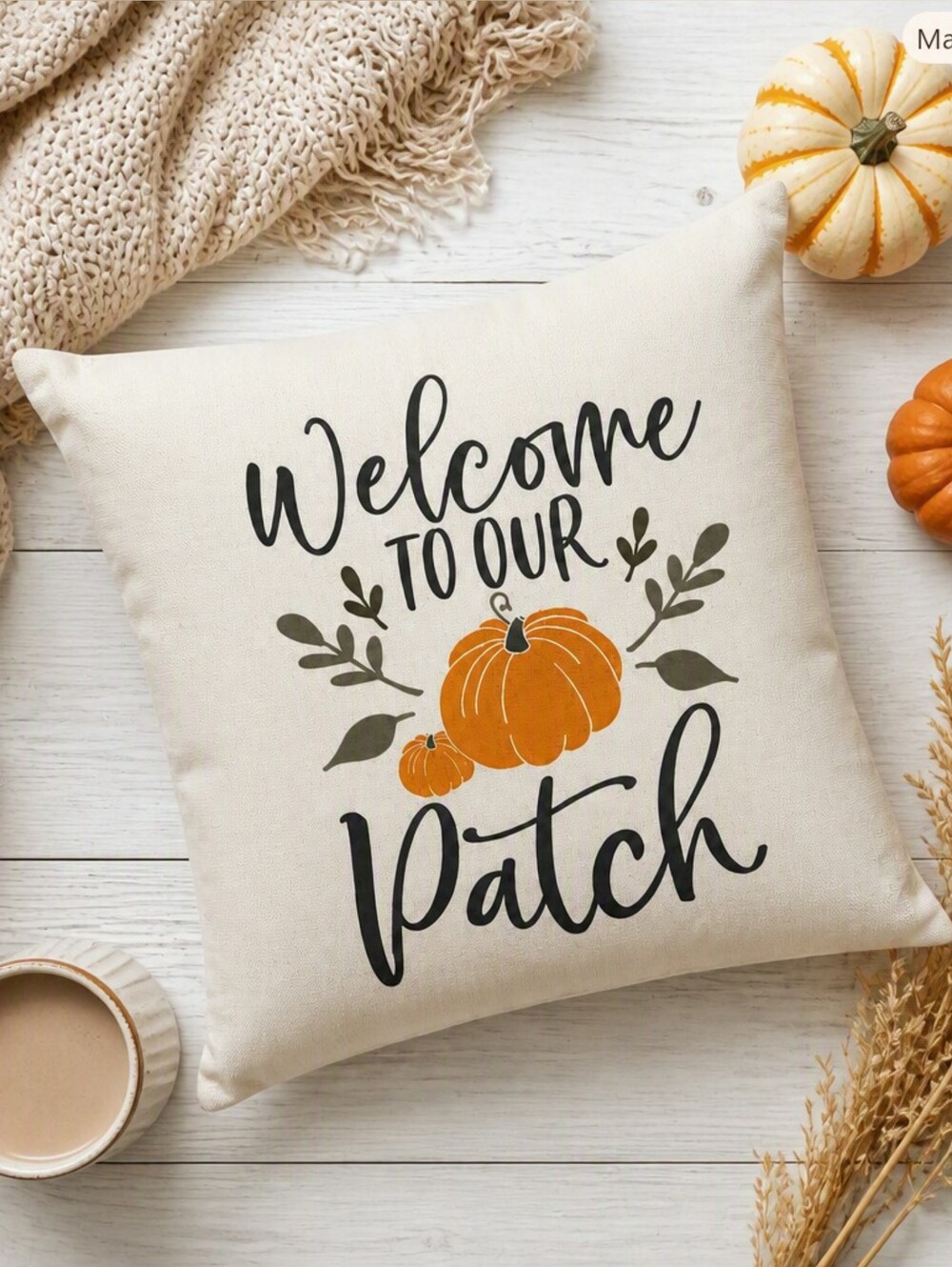 Fall Pumpkin Pillow Cover 18x18 Welcome to Our Patch Farmhouse Autumn Decor